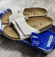 Birkenstock Womens Oita Suede Slide Antique White Sandals Size 6 EU 37