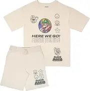 [Nintendo] Super Mario Bros Boys Short Sleeve T-Shirt & Shorts Set with Lenticular Image Changing Patch, 2-Piece Gamer Outfit