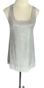 Anthropologie Only Hearts Tank Top Womens Medium Metallic Silver Lace New w/tag