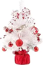 Tabletop Small White Christmas Tree Prelit Flocked Christmas Tree with Lights Music Artificial,Christmas Decorations Indoor Outdoor for Home (RED)