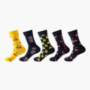 ANYSOX 5 Pairs One Size 5-11 Mixed Color Set Christmas Socks Cotton Fashion Random Fruits Woman Skateboard Oil Paitiing