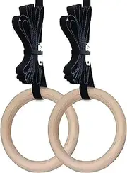 EZONEDEAL Gymnastics Rings Wooden Gym Rings 1.25'' Training Rings Adjustable Numbered Straps Pull Up Rings Sets for Workout Bodyweight Fitness Training - Olympic Rings Calisthenics
