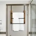 3 Tier Wood Matte Black Metal Space Saving Bathroom Door Hanging Towel Bar Rack