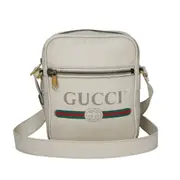 Gucci White Print Grained Leather Sherry Line Messenger Bag