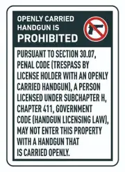 Metal Sign - Texas 30.07 No Openly Carried Handguns Alumium Sign 4 size Options