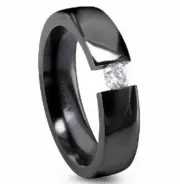 Black Plated Highly Polished Titanium Tension RING with Round CZ, size 12