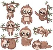 Generic 8PCS Cute Sloth Iron Patches Embroidered Applique for Clothing Jackets Hats Bags DIY Cartoon Repair Decorations Fun Craft Accessories for Adults
