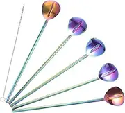 Mobestech Stirrer Straw Spoon 304 Stainless Steel 6pc Set Reusable for Desserts Smoothies Coffee