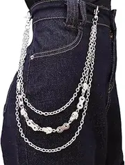 [PINKPIN] Pants Chain Accessory, Waist Chain, Metal Wallet Chain Multi-Layer Skull Biker Chain for Men Women, Standard, Metal