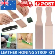Leather Blade Strop Cutter Razor Sharpener Polishing Wooden Handle + Angle Guide