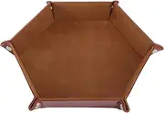 WHAMVOX Leather Dice Tray Foldable Storage Box Hexagon Dice Tray Phone Watch Key Jewelry Holder Easy Open