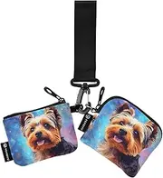 [XYMZR] Galaxy Terrier Head Mini Zip Around Wristlet keychain Wallet for Women Personalized Pattern Detachable Dual Pouch Wristlet Portable Wallet Phone Coin Purse, Multi-colored, One Size