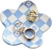 OVENKEI Teen Girls Gifts Trendy Stuff Aesthetic Room Decor Bedroom Decor Aesthetic Preppy Room Decor Aesthetic Stuff Checkered Jewelry Tray, Blue