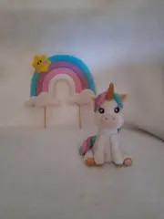Cake Topper Fondant Unicorn and Rainbow Set