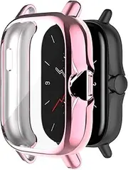 Turnwin intended for Amazfit GTS 2 Case, Electroplated Full of Cover TPU Soft Flexible Silicone Shock-Proof and Scratch-Resistant Protector Cover Case intended for Amazfit GTS 2 Smartwatch (Pink)