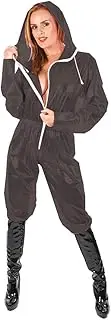 [EGEN] Sissy Gothic Sexy Clear PVC Zip Hooded Jumpsuit Long Sleeve Rompers Waterproof Baggy Pants One Piece Cosplay Costume Fetish 7XL (6X-Large,Black,6X-Large)
