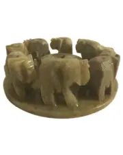 Soap Stone Elephants (Circle) Incense Burner - Green