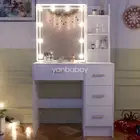 Modern Dressing Table With Mirror 4 Drawers and 10 LED Bulbs Vanity Makeup Desk