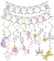 Unicorn Birthday Decorations, Unicorn Party Decorations, Unicorn Party Supplies, Uincorn Party Favors, Unicorn Birthday Banner and Unicorn Hanging Swirl for Girls Birthday Party Decorations