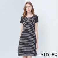 在飛比找momo購物網優惠-【YIDIE 衣蝶】黑白條紋側網紗短洋裝-黑