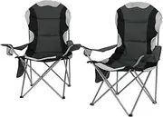 Weisshorn Set of 2 Camping Chairs, Outdoor Armchair Lounge Beach Chair Portable Folding Lightweight Camp Lounger Travel Hiking Fishing Picnic Gear, with Carry Bag Drink Holder Foldable Grey