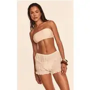 Cream Chiffon Shirred Bloomer Beach Shorts, Cream
