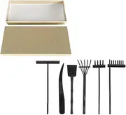 Housoutil Mini Zen Garden Rake, 6PCS Zen Sandbox Rake with Storage Box, Tabletop Rock Garden Sandbox Tools Kits for Meditation & Sand Art (Black)