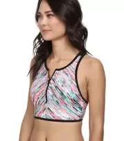 NWT $50 HURLEY *STATIC CROP* STRIPED ZIP FRONT HALF BIKINI ACTIVE SWIM TOP S