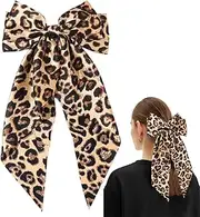 UEIOAVL Hair Clips, 1 Piece Hair Clip with Bow for Women Hair Clip with Long Tail Satin with Leopard Print Hair Clip for Women and Girls