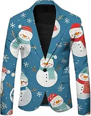 [Generic] Mens Ugly Christmas Blazer Jackets Xmas Suit Jackets Lapel Party Jacket Blazer Xmas Tuxedo Jacket for Prom Wedding, Sky Blue-4, XX-Large