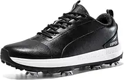 [JiuQing] Spikes Golf Shoes Men's Leather Professional Golf Trainer Anti Slip Lightweight
