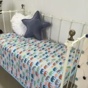 Blue Elephants Newborn Cot Quilt Coverlet Blanket Baby Nursery Play Mat