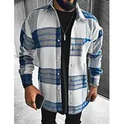 Men's Shirt Flannel Shirt Plaid Shirt Button Up Shirt Overshirt Shacket Plaid / Check Outdoor Daily Wear Blue Long Sleeve Lapel Spring Fall Clothing Apparel