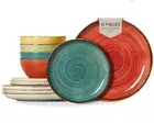 Plates and Bowls Set - Microwavable, Oven & Dishwasher Safe Porcelain Dinnerw...