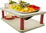 Couch Tray with Cup Holder, Double Layer Sofa Organizer, Square Wooden Stand, Foldable Frame Design, Versatile Living Room Tool, for Snacks Glasses Drinks, 11.42x7.48x3.54 in