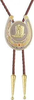 [Jeilwiy] Bolo Tie for Men, Western Cowboy Golden Longhorn Bull Eagle Horse Cowboy Hat Bolo Necklace Leather Necktie for Women
