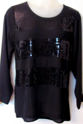 NWT $64 LANE BRYANT Black Georgette Sequin Stripe Tunic Top Blouse 18/20 1X