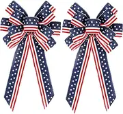 2 Pack 4th of July Decor Bow for Wreath,Red White Blue Stripe Stars Tree Topper Bows for Patriotic,Independence Day,Memorial Day,Veteran's Day,Front Door Indoor Outdoor Decorations
