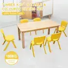 120x60cm Wooden Pinewood Timber Kids Study Table & 6 Yellow Plastic Chairs Set