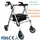 Aluminum Foldable Rollator Walking Frame Outdoor Walker Aids Mobility Silver