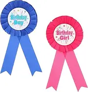 SYEYCW Pack of 2 Birthday Badges, Boy and Girl Rosette Badge, Blue and Rose Birthday Badge Decoration Set, Accessory for Special Day, for Children's Party Decoration Accessories