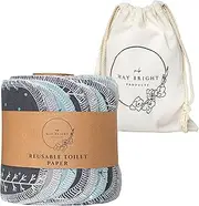 May Bright Reusable Toilet Paper with Washable Canvas Bag - Reusable Bidet Wipes - 2-ply - 15 Pack with Durable Cardboard Roll - Zero Waste Bidet Towels