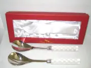 Lucien Piccard Salad Server Set with Checkered Handle New