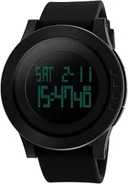 [SKMEI] Men's Digital Sports Watch for Men with Large Face Waterproof Stopwatch Auto Date Military Format Alarms EL Backlight - Black