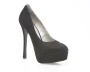 Zasel Paris Womens Ladies Sparkly Black High Platform Peep Toe Heels Shoes Leather