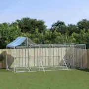 Pet Dog Kennel Cage Outdoor Puppy Playpen Crate House Fence With Roof Silver