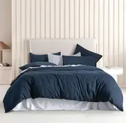 CleverPolly Vintage Washed Soft Touch Quilt Cover Set Navy (Single, Double, Queen, King, Super King)