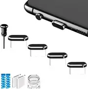 USB C Anti Dust Plugs Type C Charging Port Cover Protector Caps 4 PCS with 2 Spiral Cord Savers Compatible with iPhone 16/15 Plus Pro Max Samsung Galaxy S25/S24/S23/S22 Ultra Pixel 9 (Black)