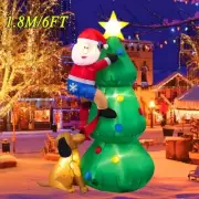 6FT Lighted Christmas Tree Inflatable w/Cute Santa Claus And Dog Outdoor Decor