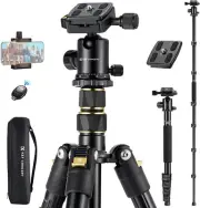 Lightweight Aluminum Camera Tripod,62-Inch Compact Travel DSLR Tripod Portable
